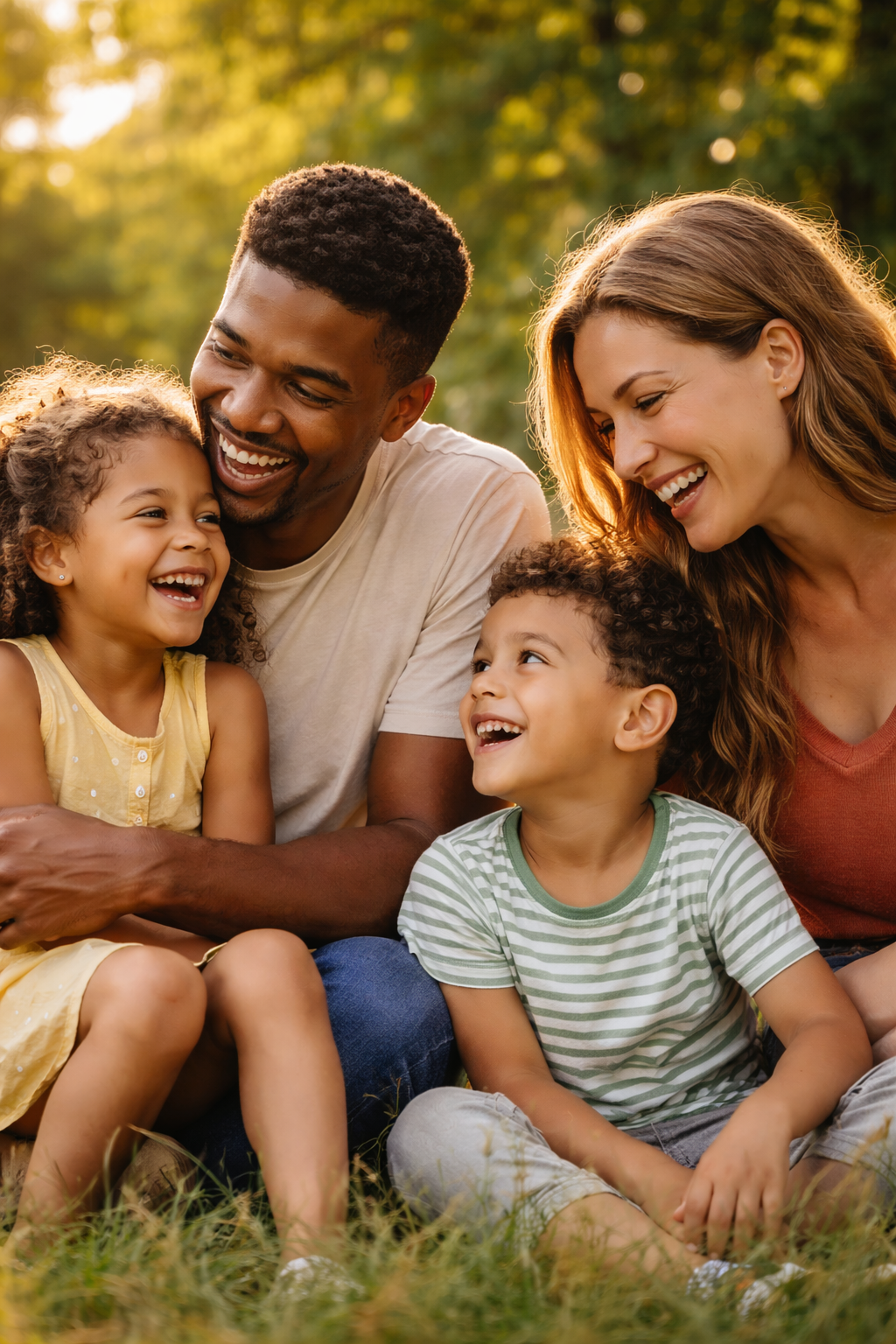 Diverse family smiling together outdoors representing community and faith